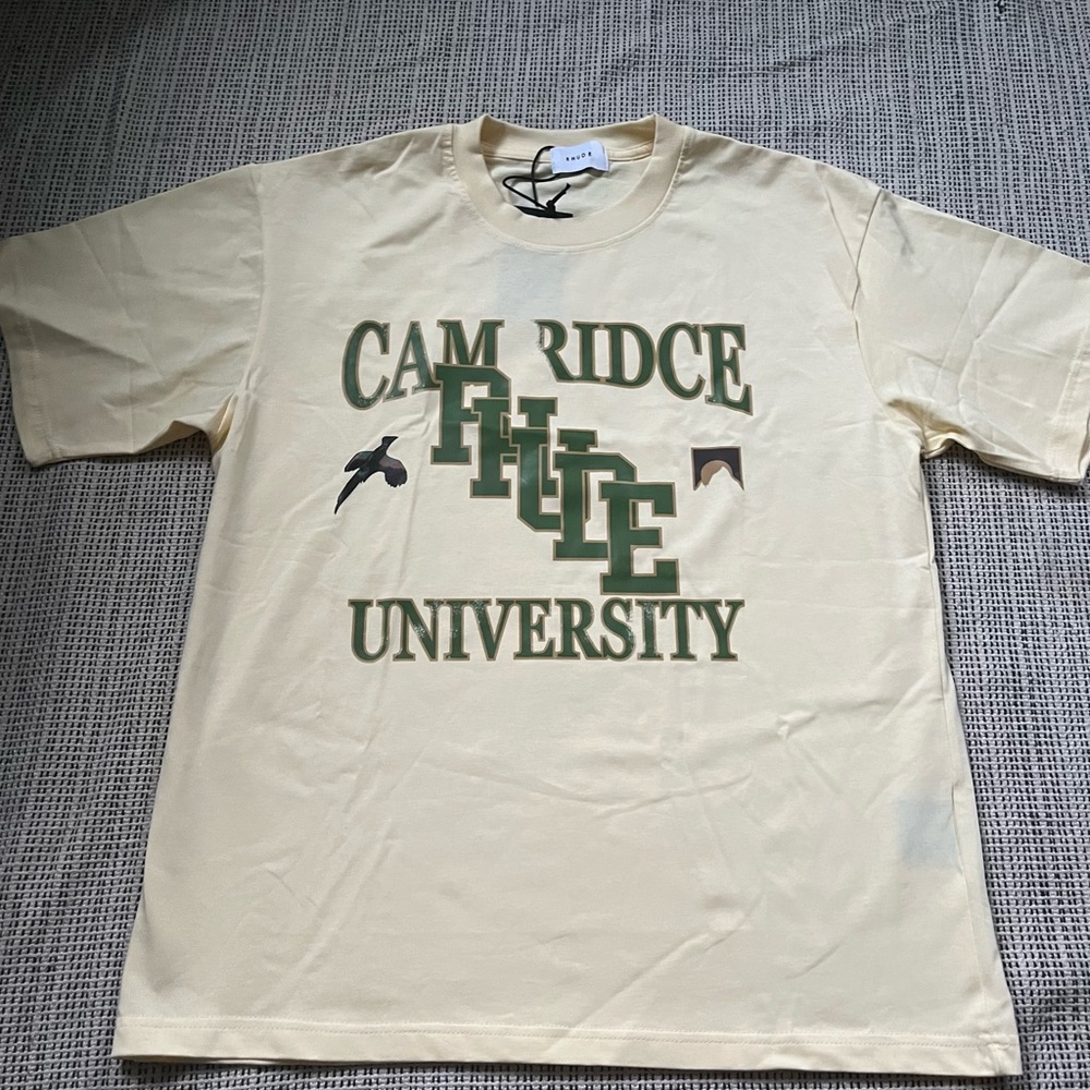 Cambridge University Rhude Distrissed Cream T-Shirt Size Small